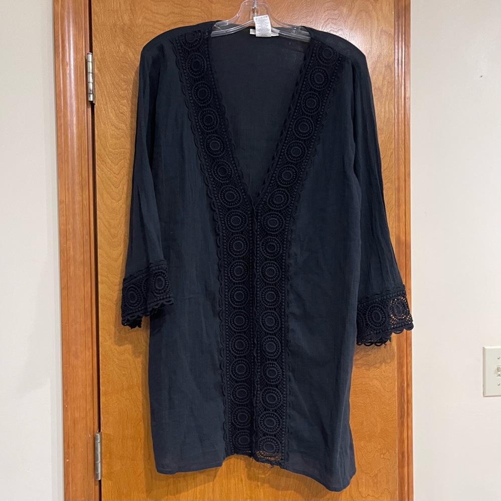 La Blanca Black Crochet-Trim Swim Coverup